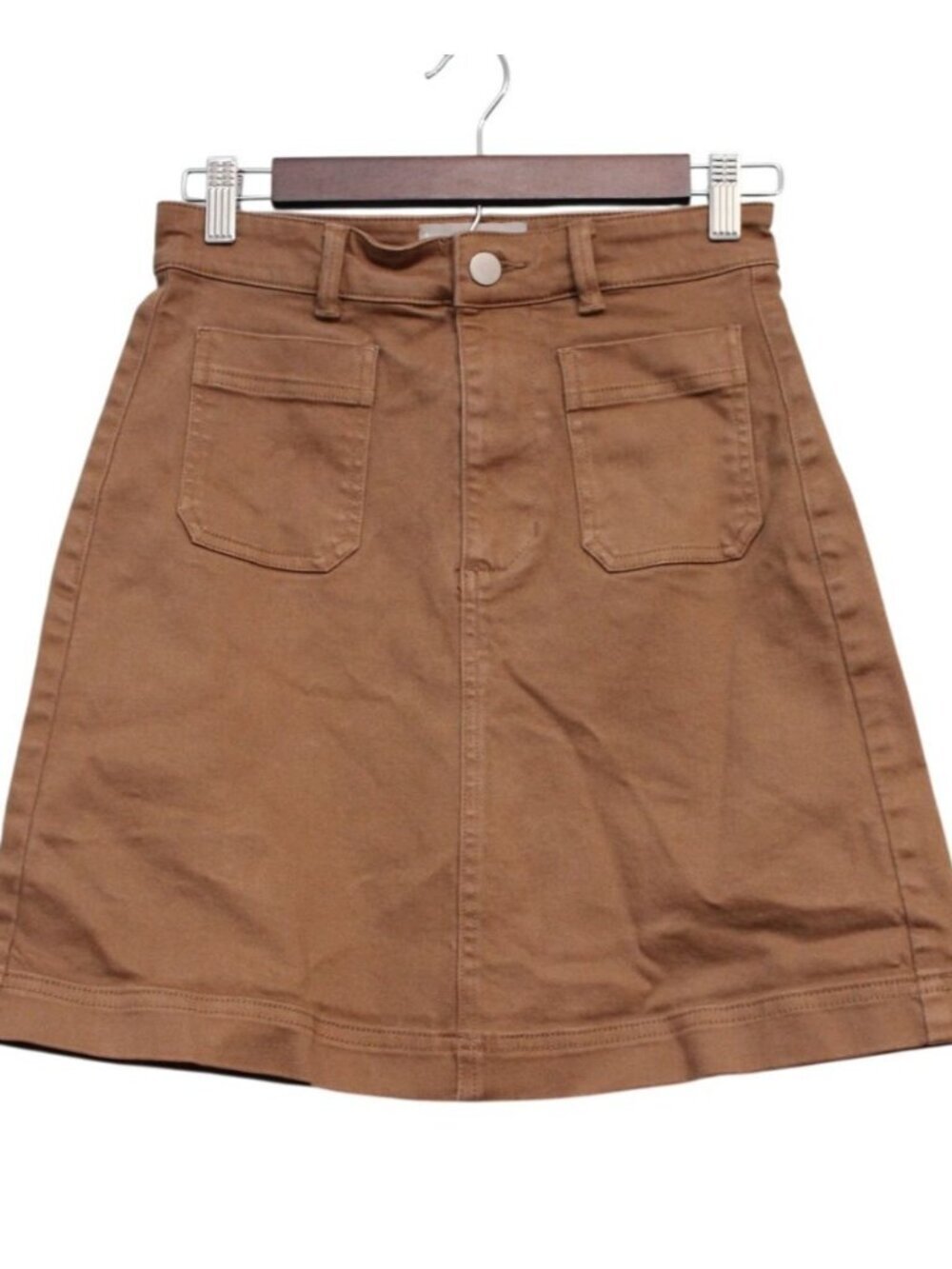 Everlane Mini Skirt Size 0 A-Line Preppy Academia Brown Stretch Denim